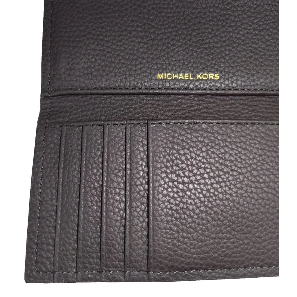 Michael Kors Nolita Medium Pebbled Leather Tri-Fold Wallet-Chocolate Brown-NWT